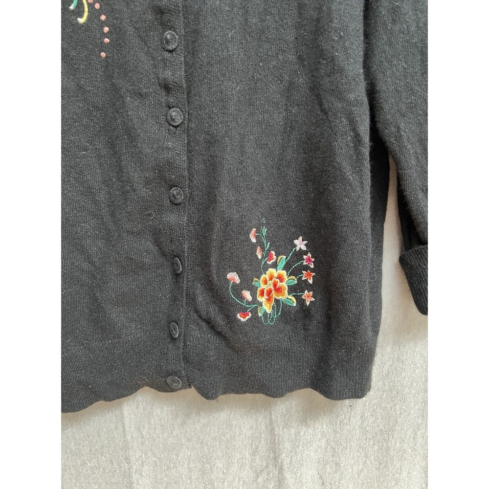 Lucky Brand Vintage Women's Black Floral Bird Embroidered Cardigan Size XL - Picture 3 of 8